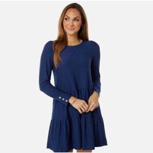 Lilly Pulitzer Arlette Swiss Dot High Tide Navy Swing Dress Size S Long Sleeve